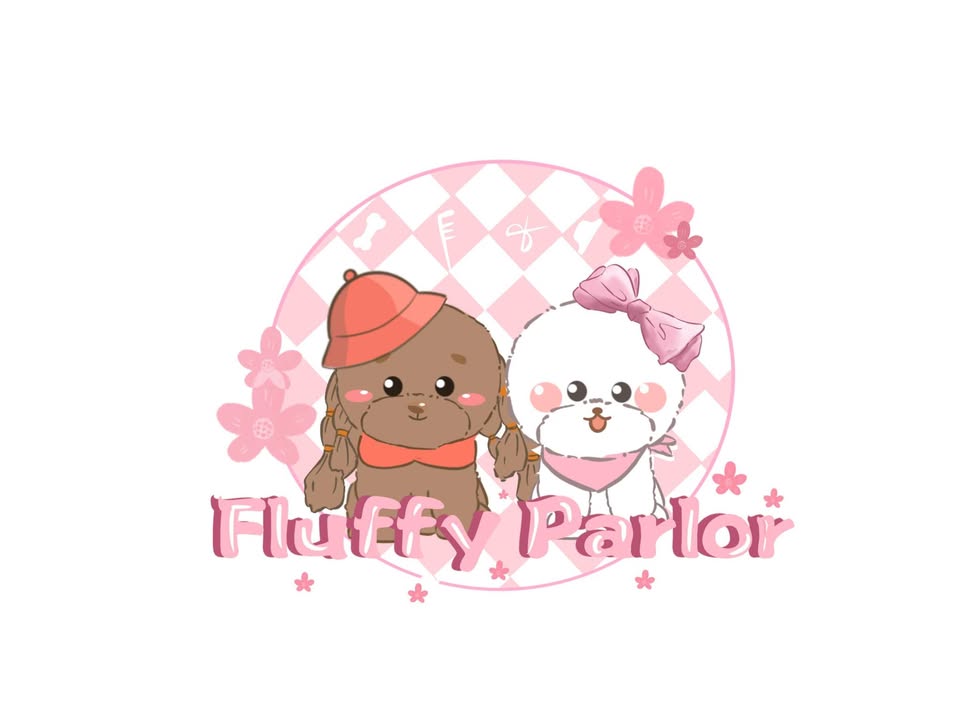 Fluffy Parlor logo — twin mascots